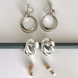 Screw-Back Bundle - Three Pairs of Silver and Gold Tone Vintage Earrings Napier
